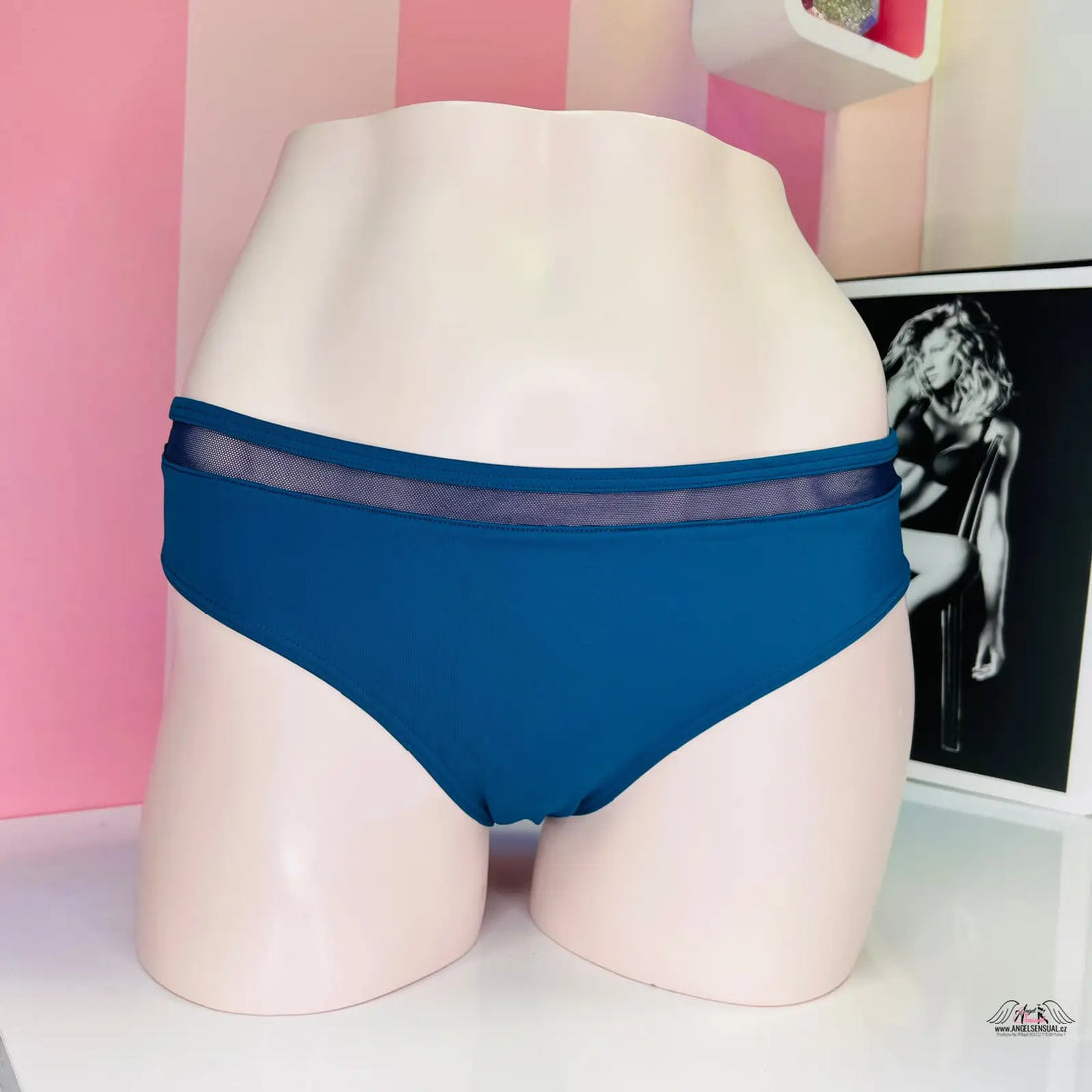 Teal mesh-waist bikini bottoms spodní díl plavek s módní síťovinou, Victoria’s Secret