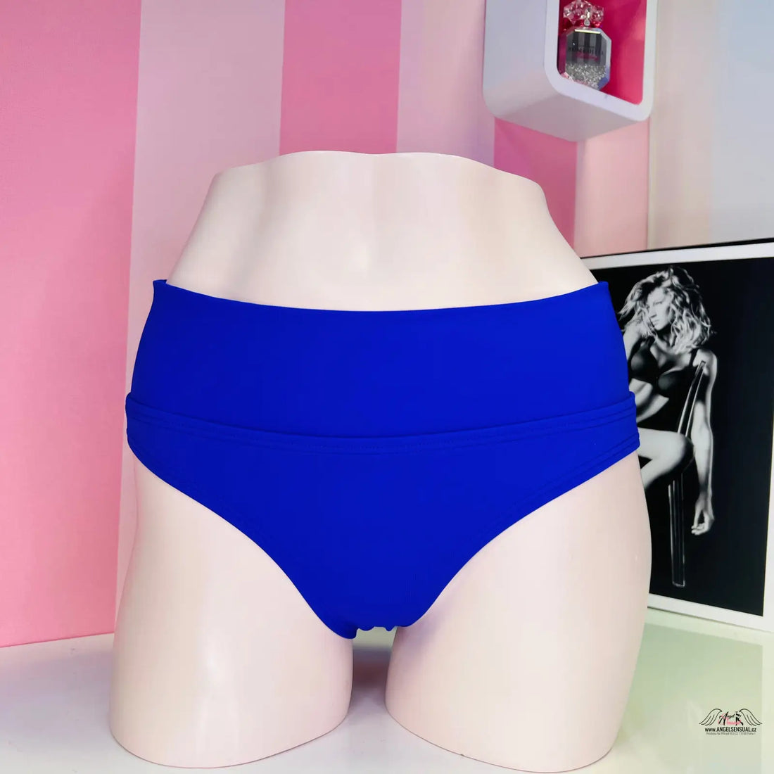 Royal modrý vysoký pase spodní díl plavek na bílé figuríně, Victoria’s Secret Spodní Díl Plavek Vyšší Pas