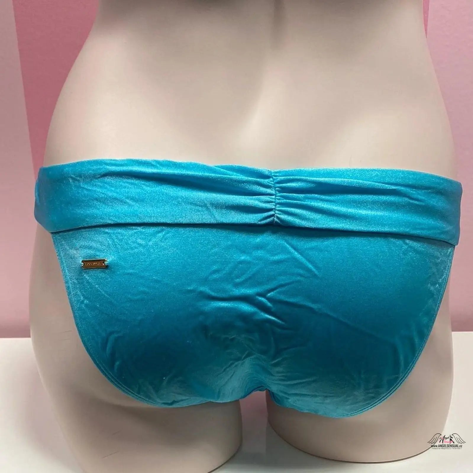 Turquoise spodní díl plavek s zlatou aplikací a lesklými odlesky pro plavky Victoria’s Secret