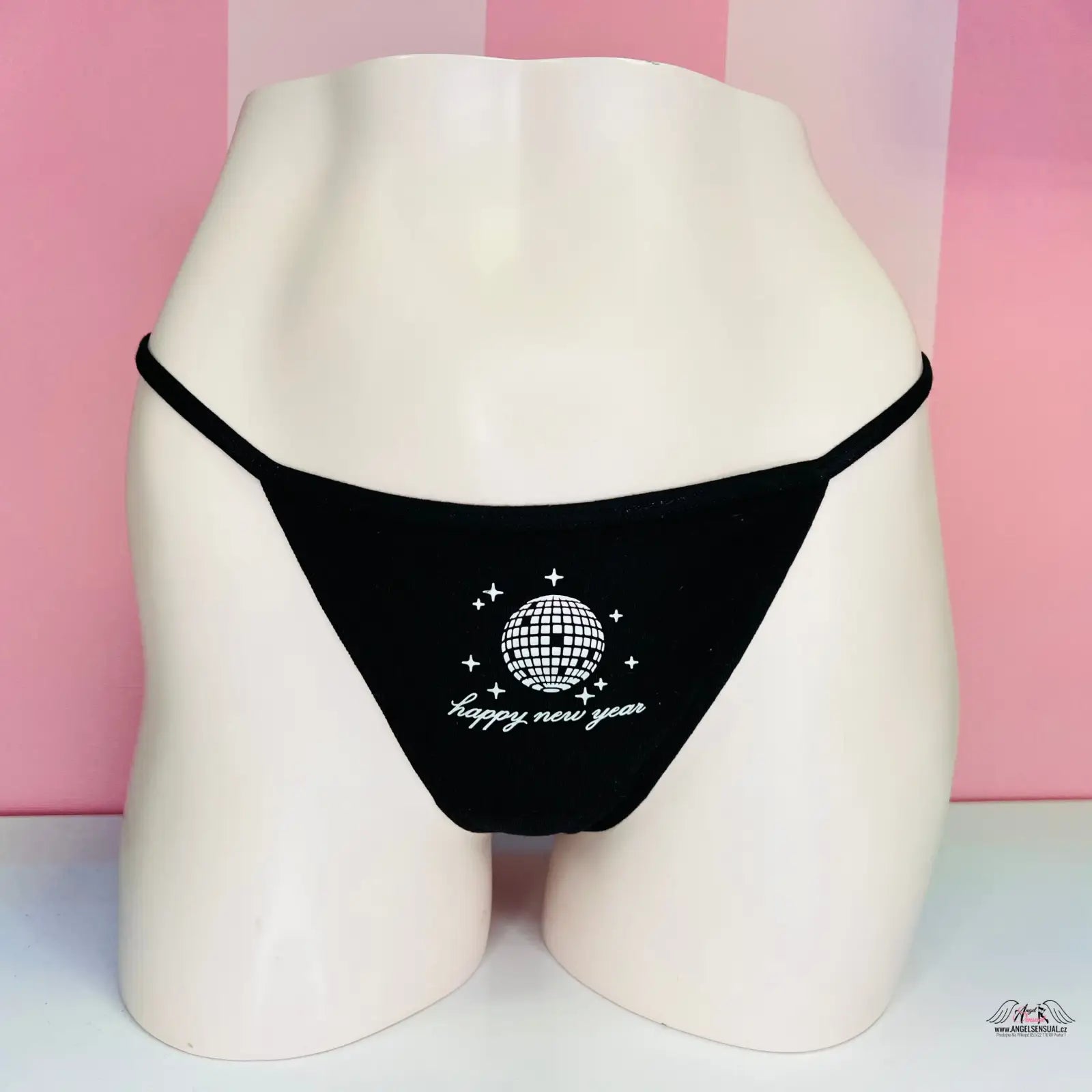 Black thong spodní prádlo s diskotékovým designem a třpytkami, luxusní set pěti kalhotek