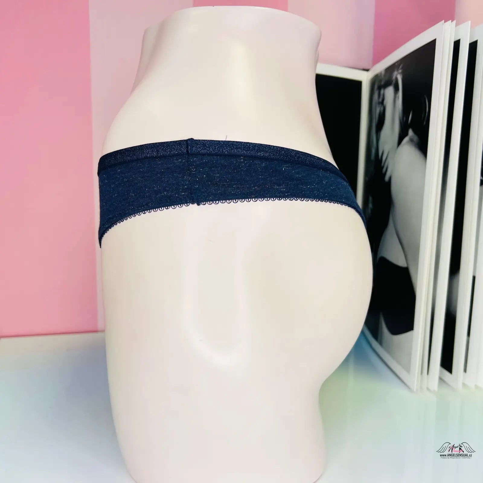 Navy blue lehce třpytivá guma tmavá tanga pro sexy vzhled, Victoria’s Secret Tanga s Třpytivým Efektem
