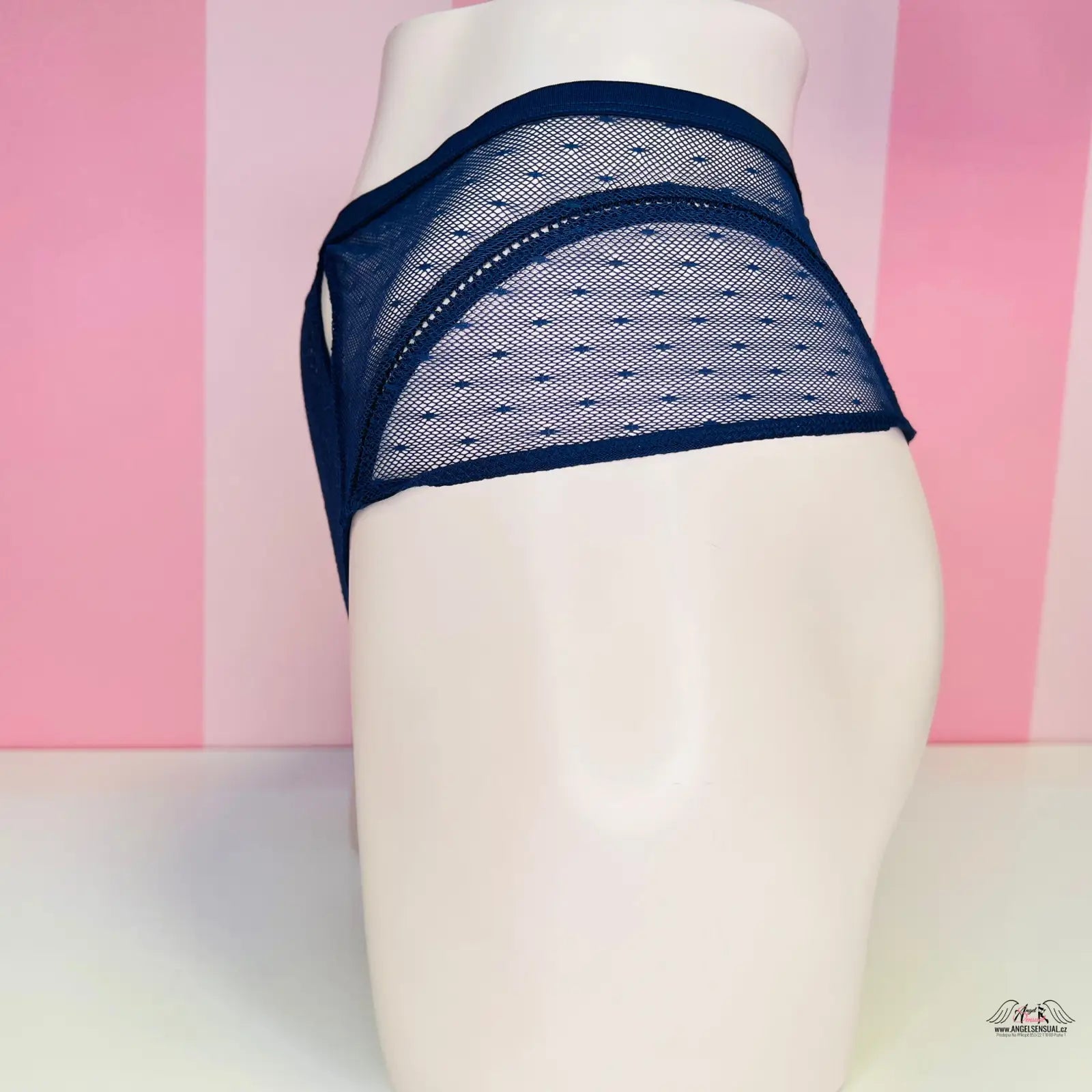 Navy blue mesh underwear s vysokým pasem a krajkovými detaily od Victoria’s Secret