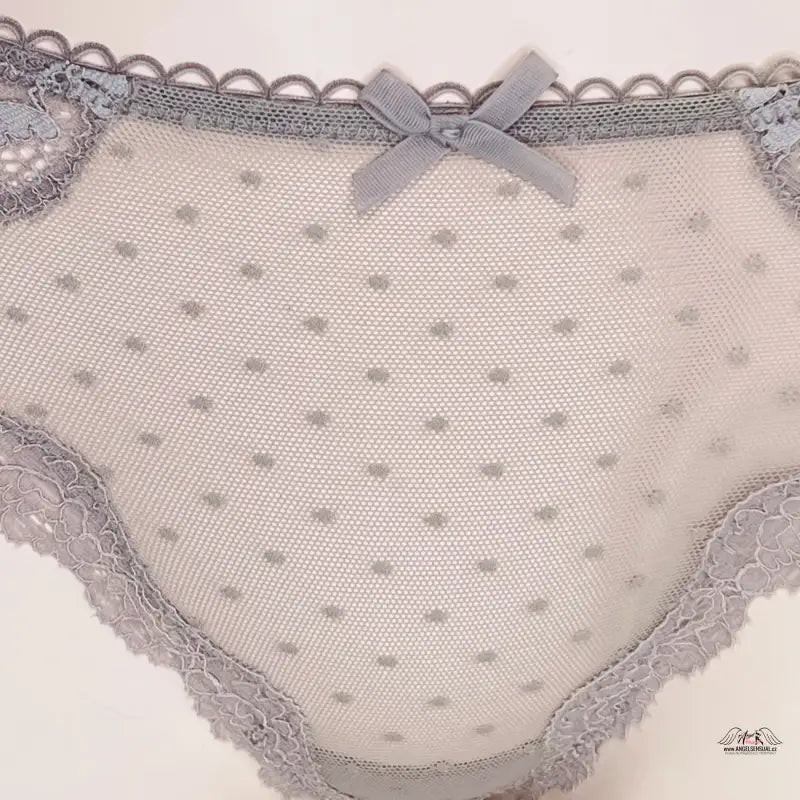 Gray polka dot síťkovaná tanga s lemovanou krajkou a něžnými puntíky