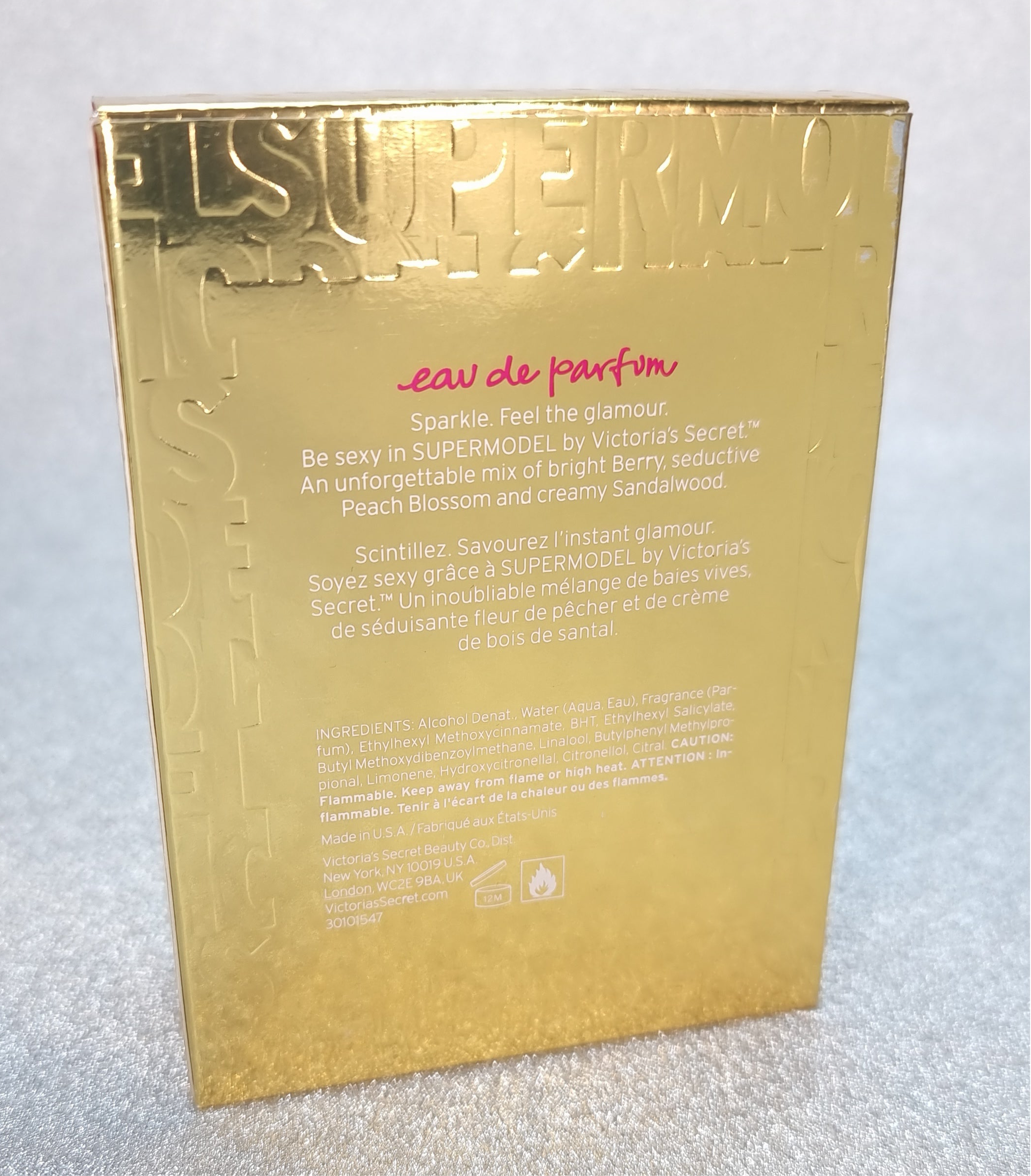 Gold perfume box for Victoria’s Secret Super Model EDP product display