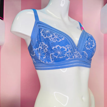 Modrá bavlněná podprsenka s bílými květinami od PINK, maximální pohodlí, apparel &amp; accessories