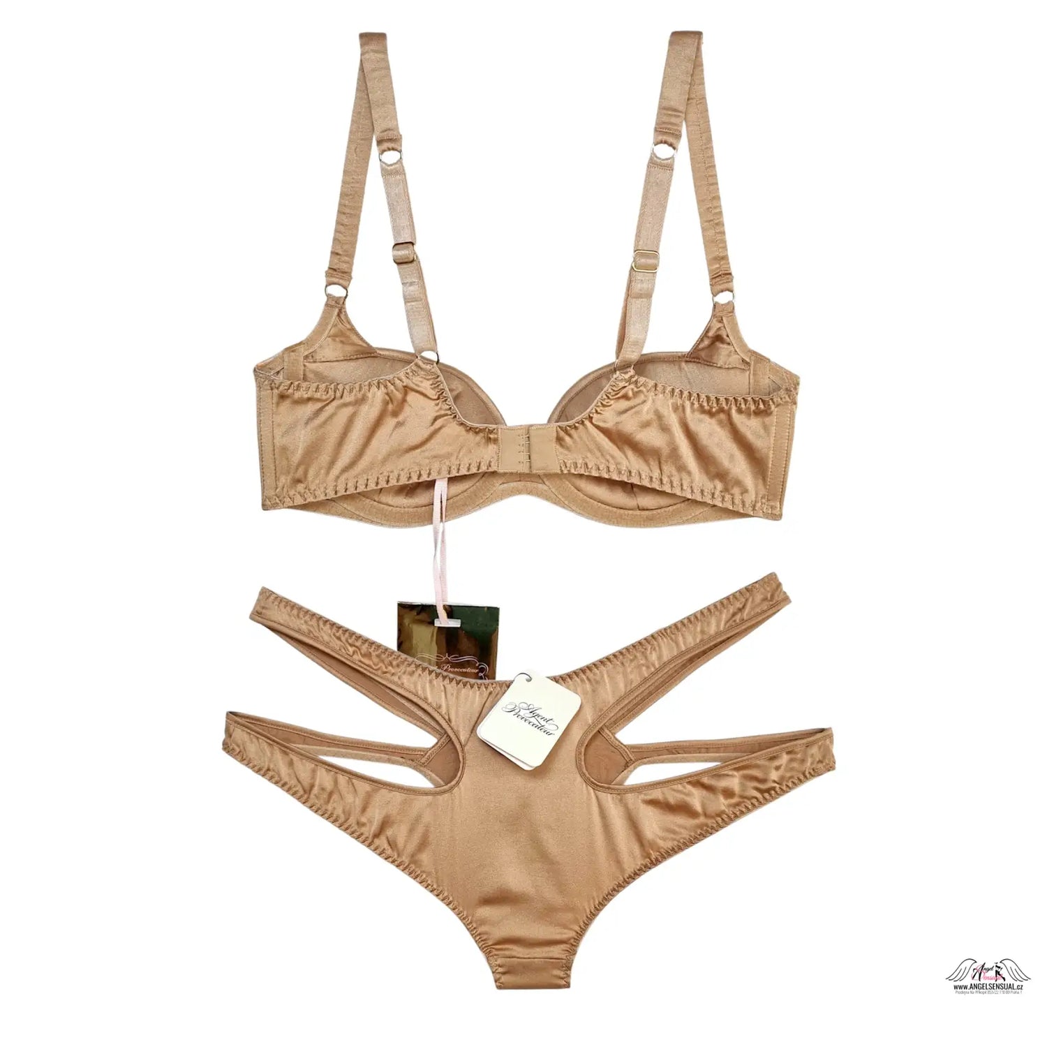 Agent Provocateur Astra Gold béžový saténový podprsenka a tanga s nastavitelnými ramínky a zdobením
