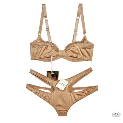 Agent Provocateur Astra Gold béžový saténový podprsenka a tanga s nastavitelnými ramínky a zdobením