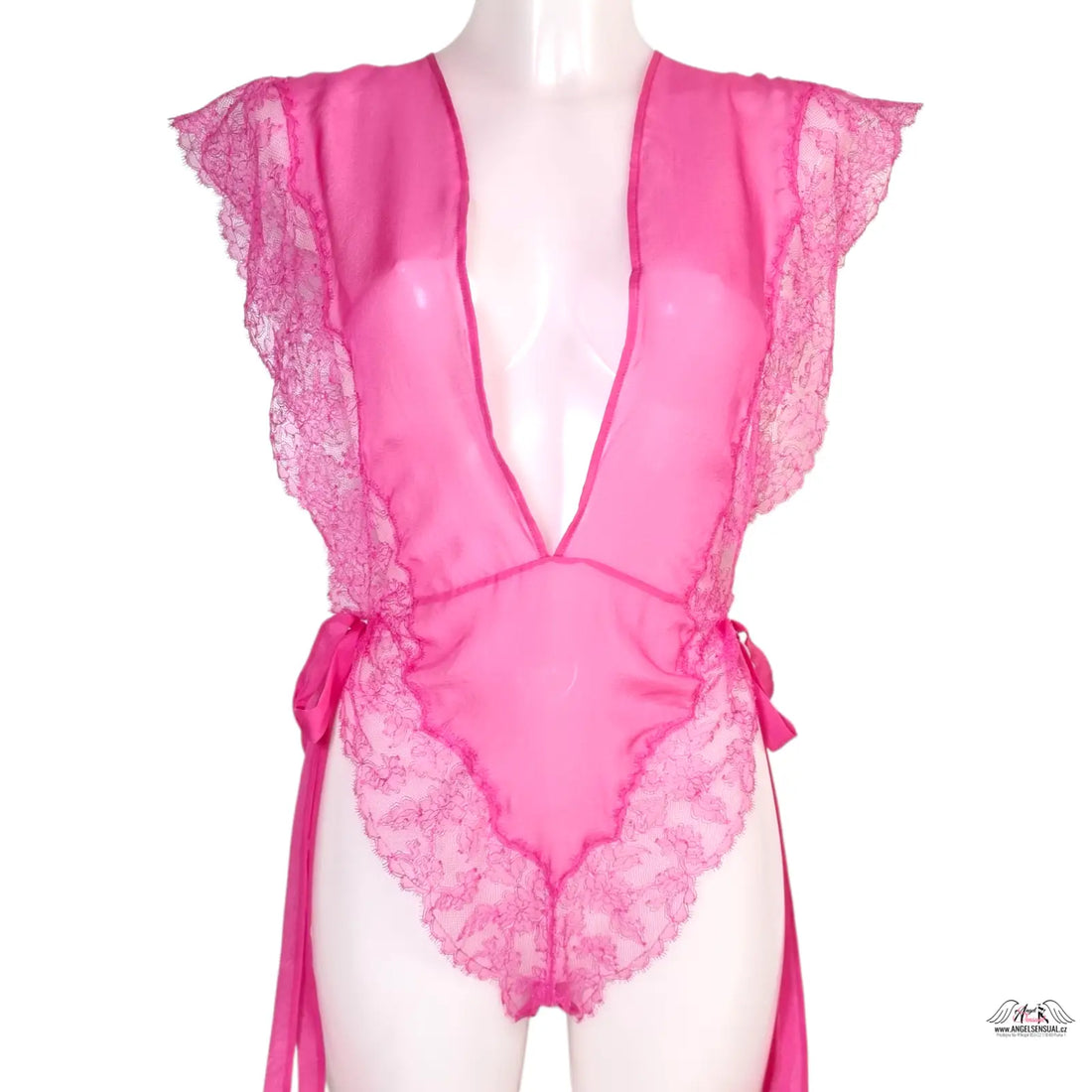 Agent Provocateur Body Willa Teddy Pink v hedvábném body s růžovým krajkovým lemem