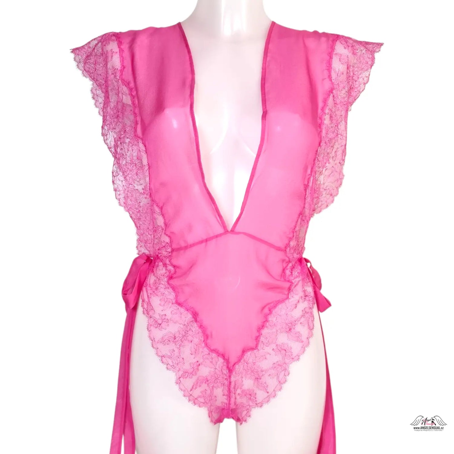 Agent Provocateur Body Willa Teddy Pink v hedvábném body s růžovým krajkovým lemem