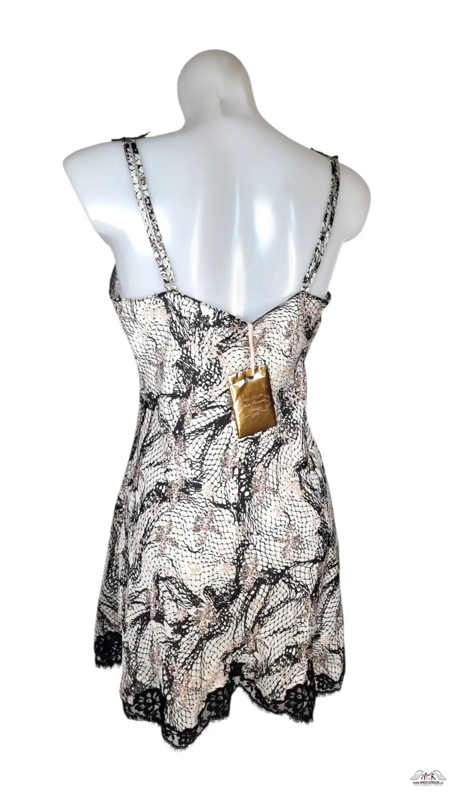 Elegantní krajková krátká košilka Gulia Short Slip s bílým a černým vzorem