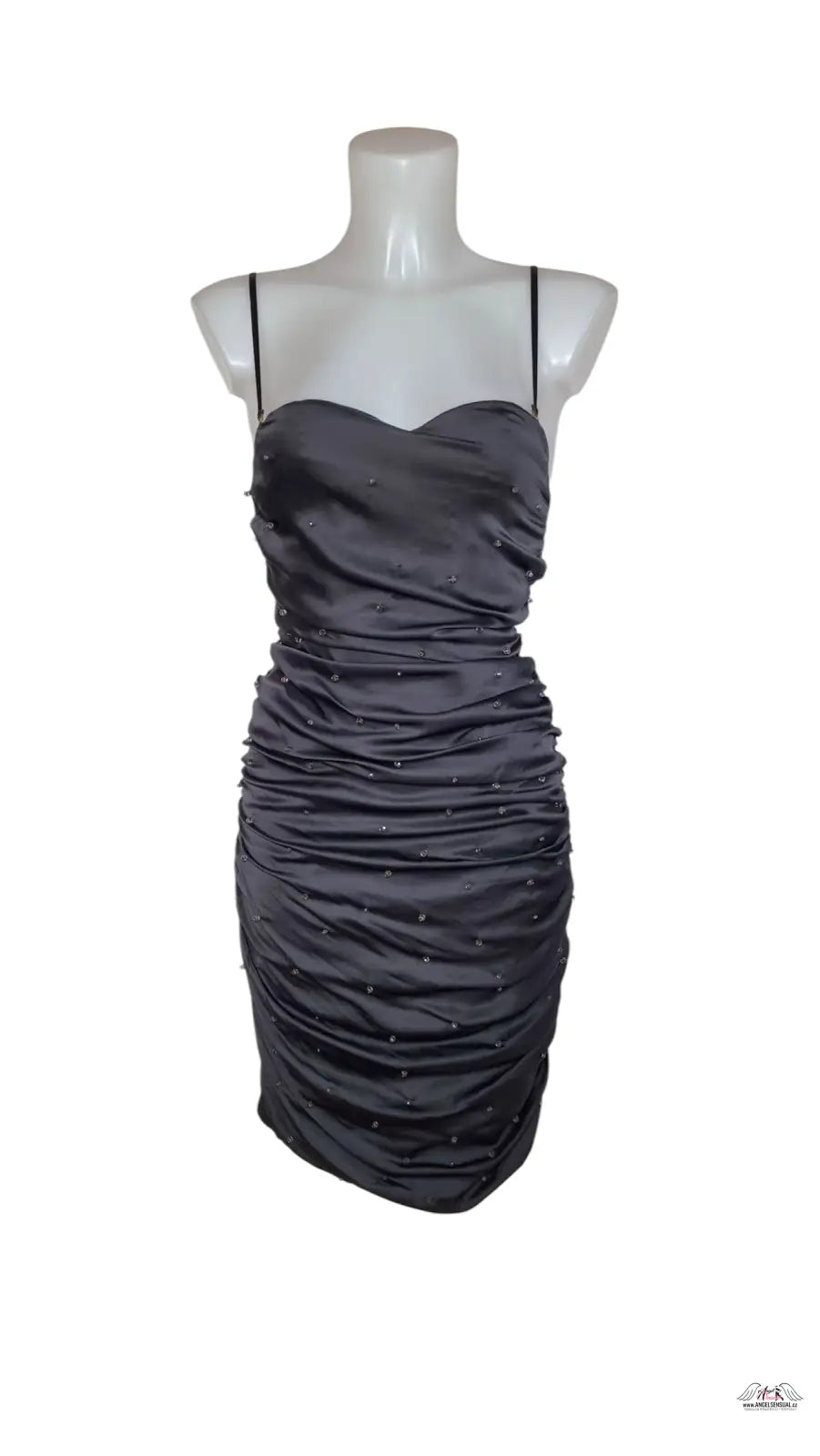 Černé večerní útlé šaty Mareko s perlovými ozdobnými kamínky