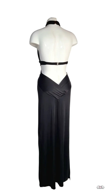 Černé halter maxi šaty Martina Agent Provocateur s V-vázaným pasem
