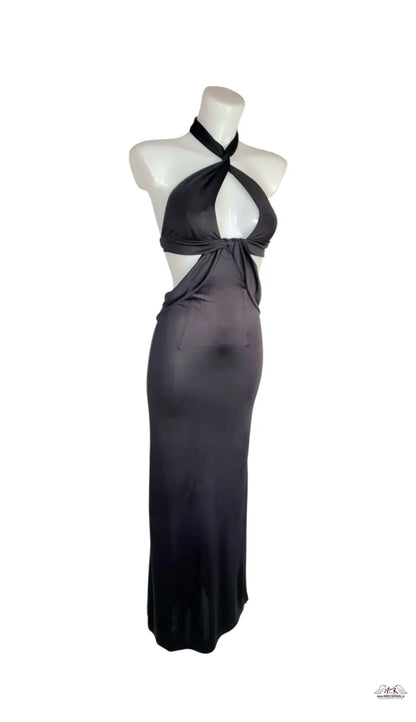 Agent Provocateur Hedvábné Šaty Martina černé halter maxi šaty s průstřihem midriff