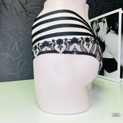 Černé pruhované krajkové kalhotky Dioni v stylu bondage, ideální do kolekce apparel &amp; accessories