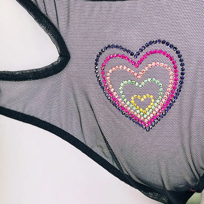Agent Provocateur Kalhotky Valentine vysokým pasem s černo-barevnými srdíčky