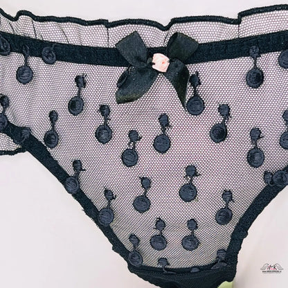 Agent Provocateur Kalhotky Zazou s černou síťovou tanga s puntíky a mašlí