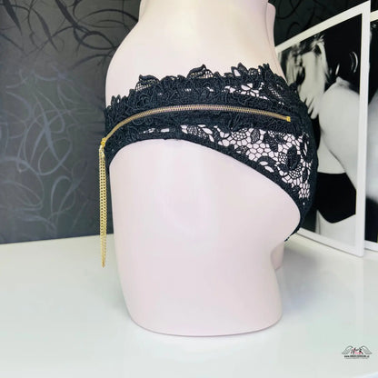Black lace headband s dekorativním zlatým zipem pro luxusní soiree womens Zindie
