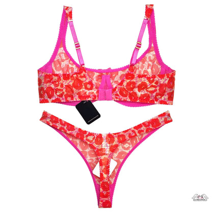 Vibrant růžové a červené leopardí krajkové spodní prádlo Agent Provocateur Kit v kategorii lingerie