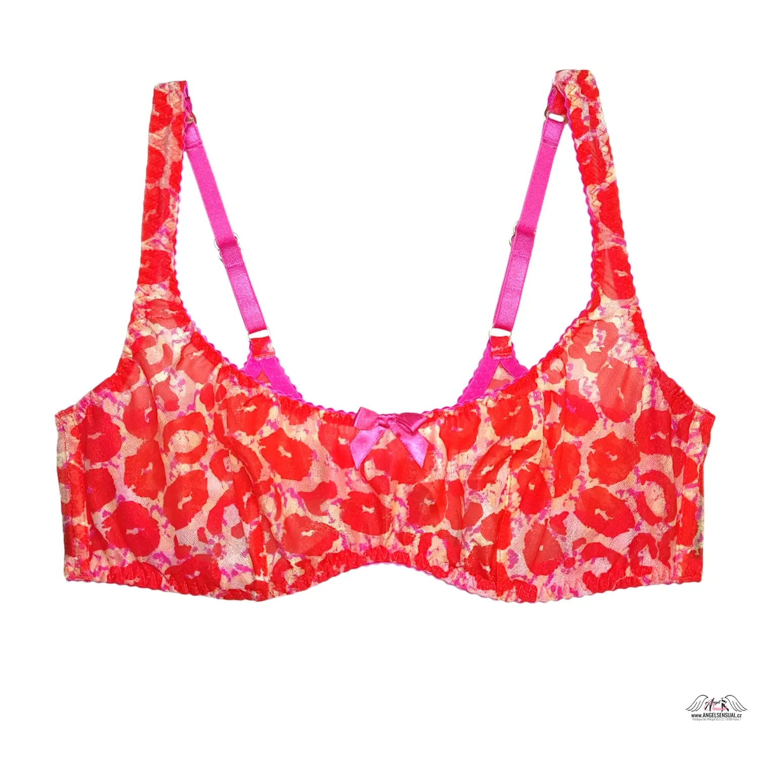 Vibrant červené a růžové krajkové podprsenky Agent Provocateur Kit s motivem otisků rtů