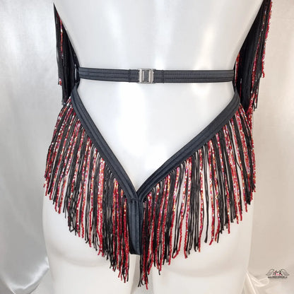 Černý a červený třásňový pásek s kovovými detaily na agent provocateur Korálkový Playsuit Inga