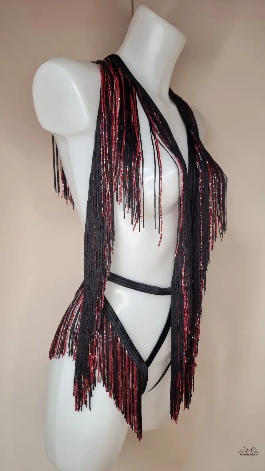 Fringed černé a červené prádlo set pro playsuit Inga od Agent Provocateur