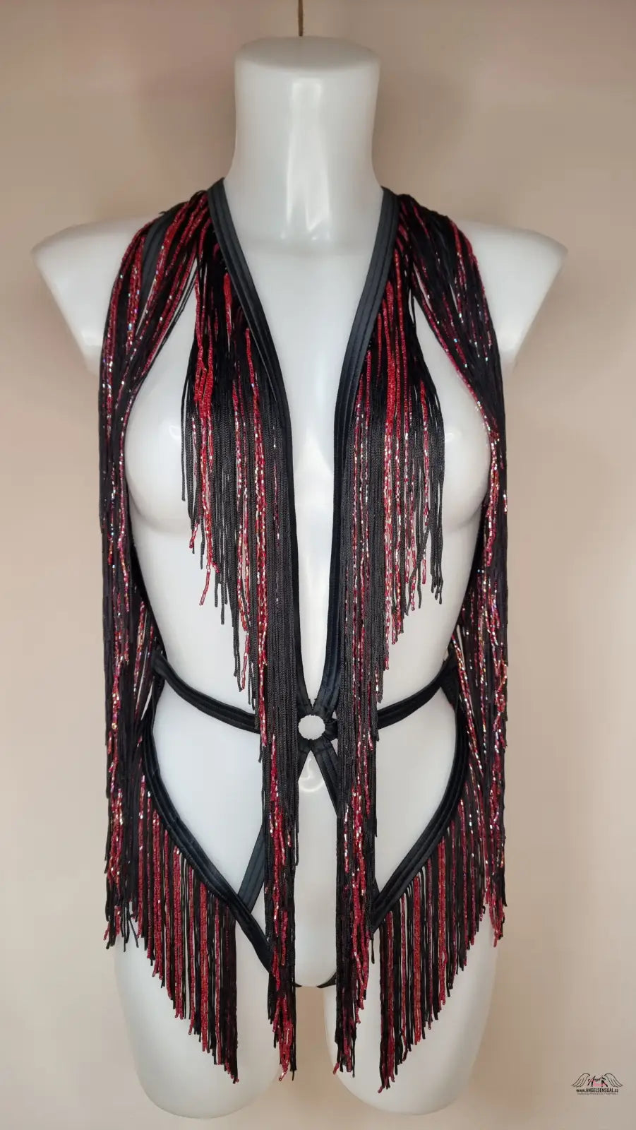 Black and red fringe bodysuit from Agent Provocateur Korálkový Playsuit Inga
