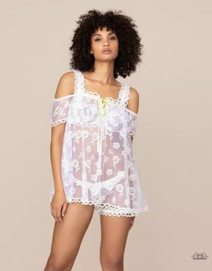 Bílá krajková Župánek laurelie babydoll s odhalenými rameny, Agent Provocateur Laurelie