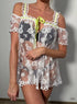 Sheer lace off-shoulder top with floral embroidery and neon yellow ribbon detail, Župánek Laurelie Babydoll