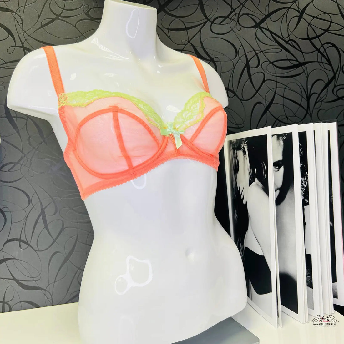 Síťovaná podprsenka Agent Provocateur Heidi v oranžové a žluté barvě