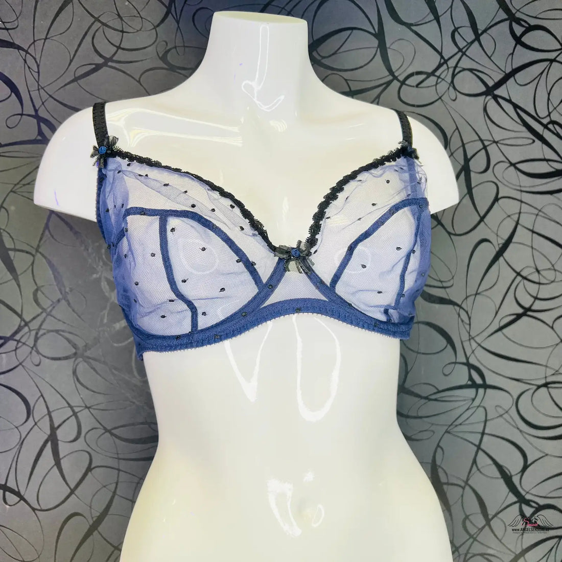 Agent Provocateur síťovaná podprsenka Poppie s modro-černým puntíkem
