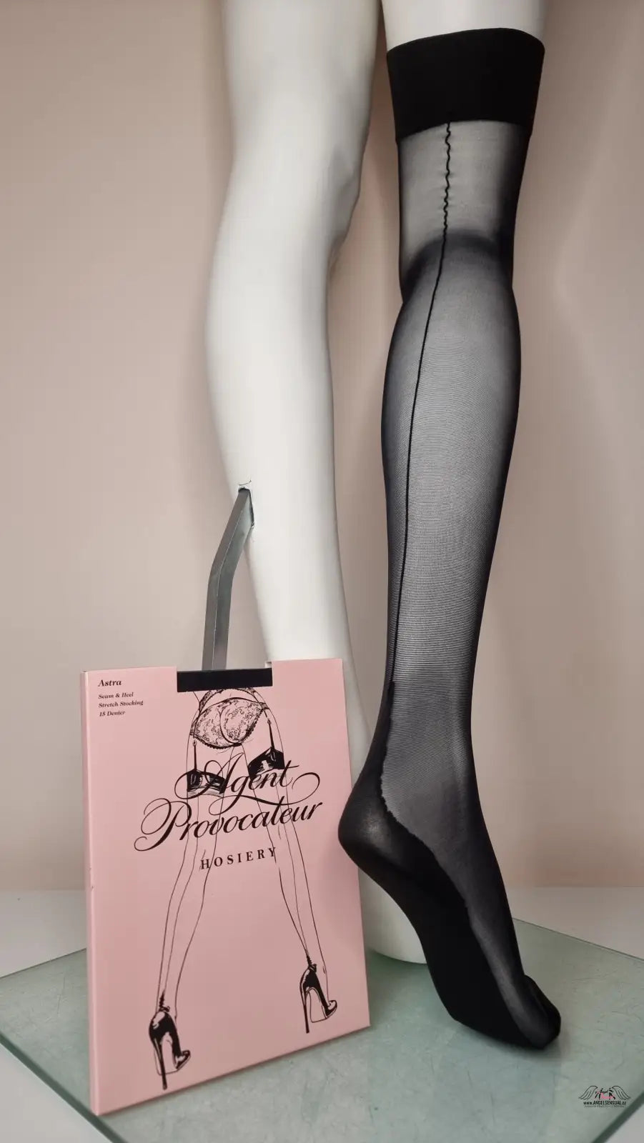 Black sheer thigh-high stocking from Punčochy Astra, luxusní podvazkové punčochy Astra