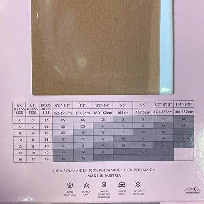 Hosiery size chart for Agent Provocateur Punčochy Taurus Hold Up Champagne Stocking 9 Denier, prodyšné podvazkové punč