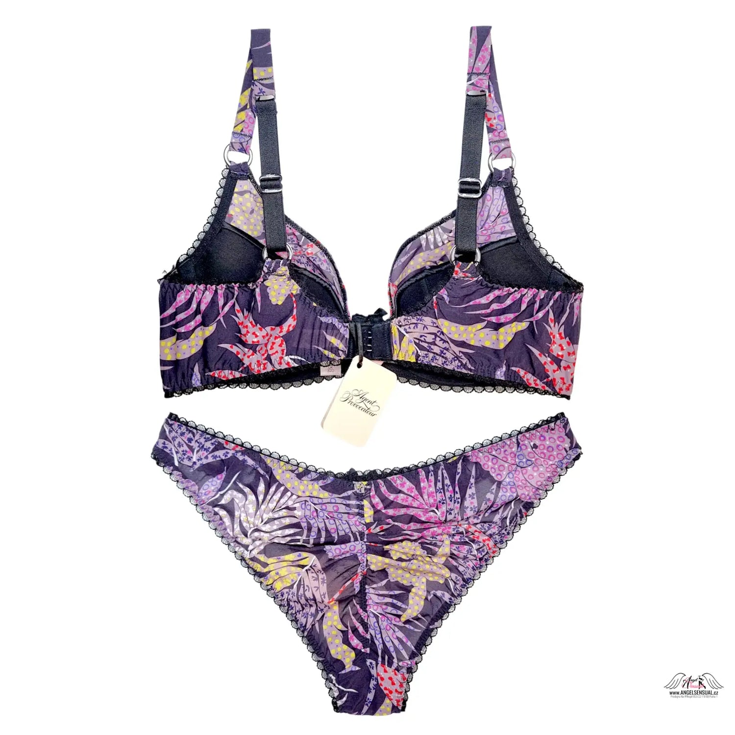 Agent Provocateur Riva fialovo-růžová lingerie s tropickými listy a krajkou