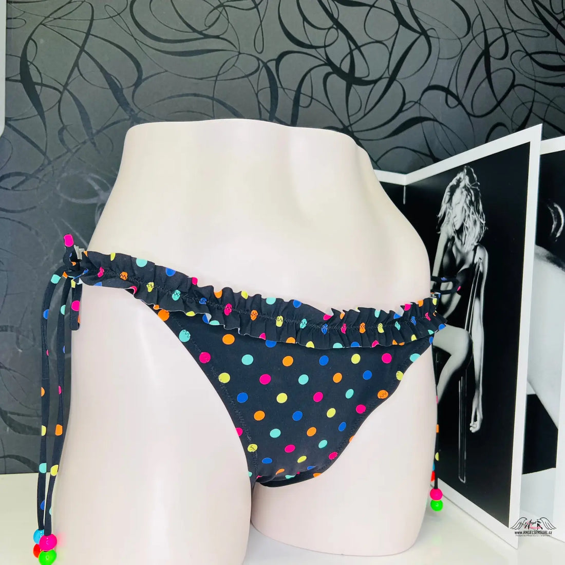 Polka dot spodní díl plavek Agent Provocateur Sidnie s ruffle trim a barevnými korálky