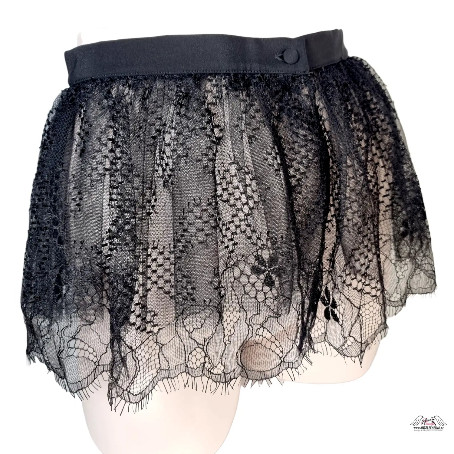 Černá krajková mini sukně Agent Provocateur Elsey Black s saténovým pasem