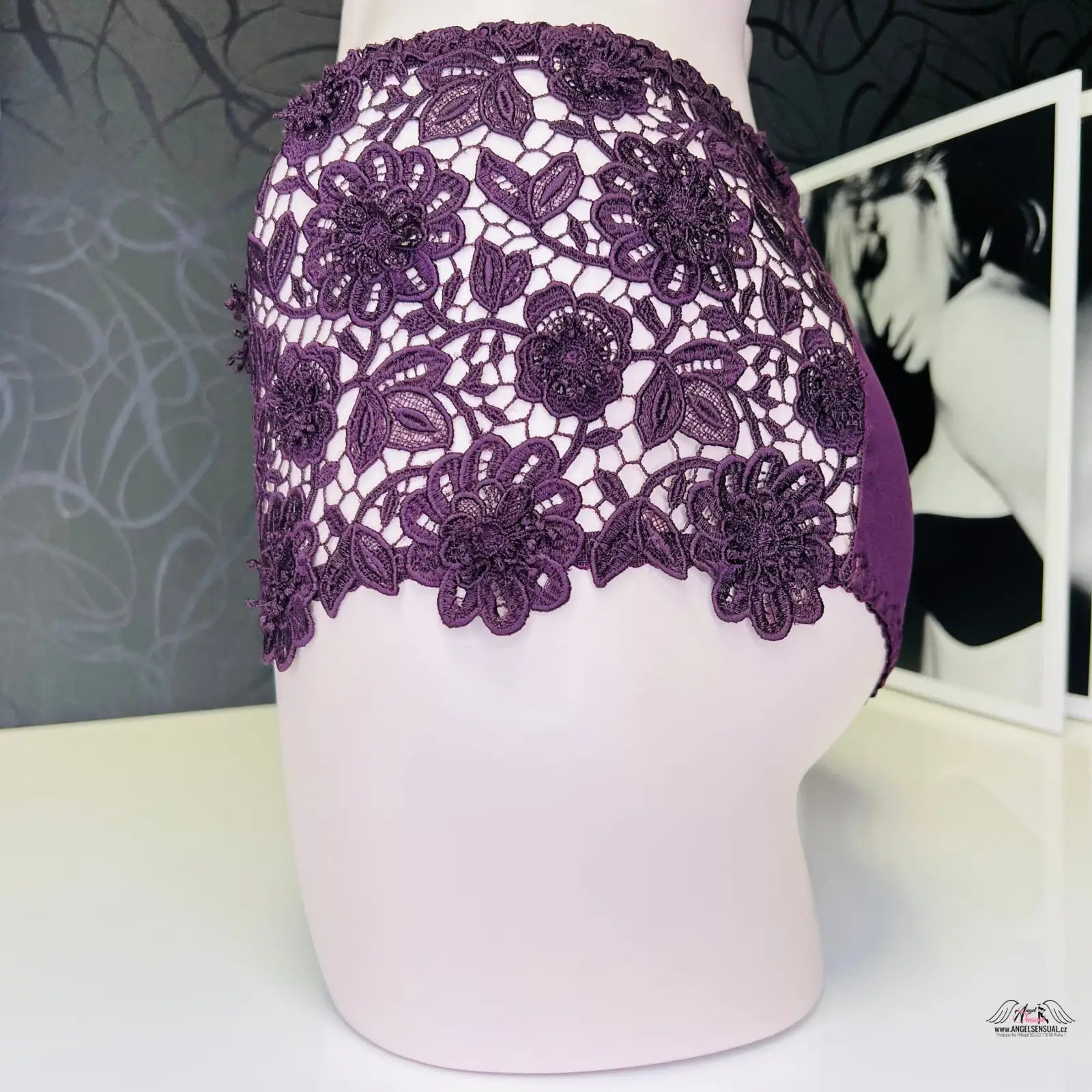 Purple floral lace panties from Agent Provocateur Tanga Gene, brief aubergine style