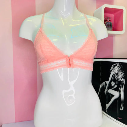 Elegantní Krajková Braletka se Zapínáním Vepředu pro Maximální Pohodlí - XS / Broskvová