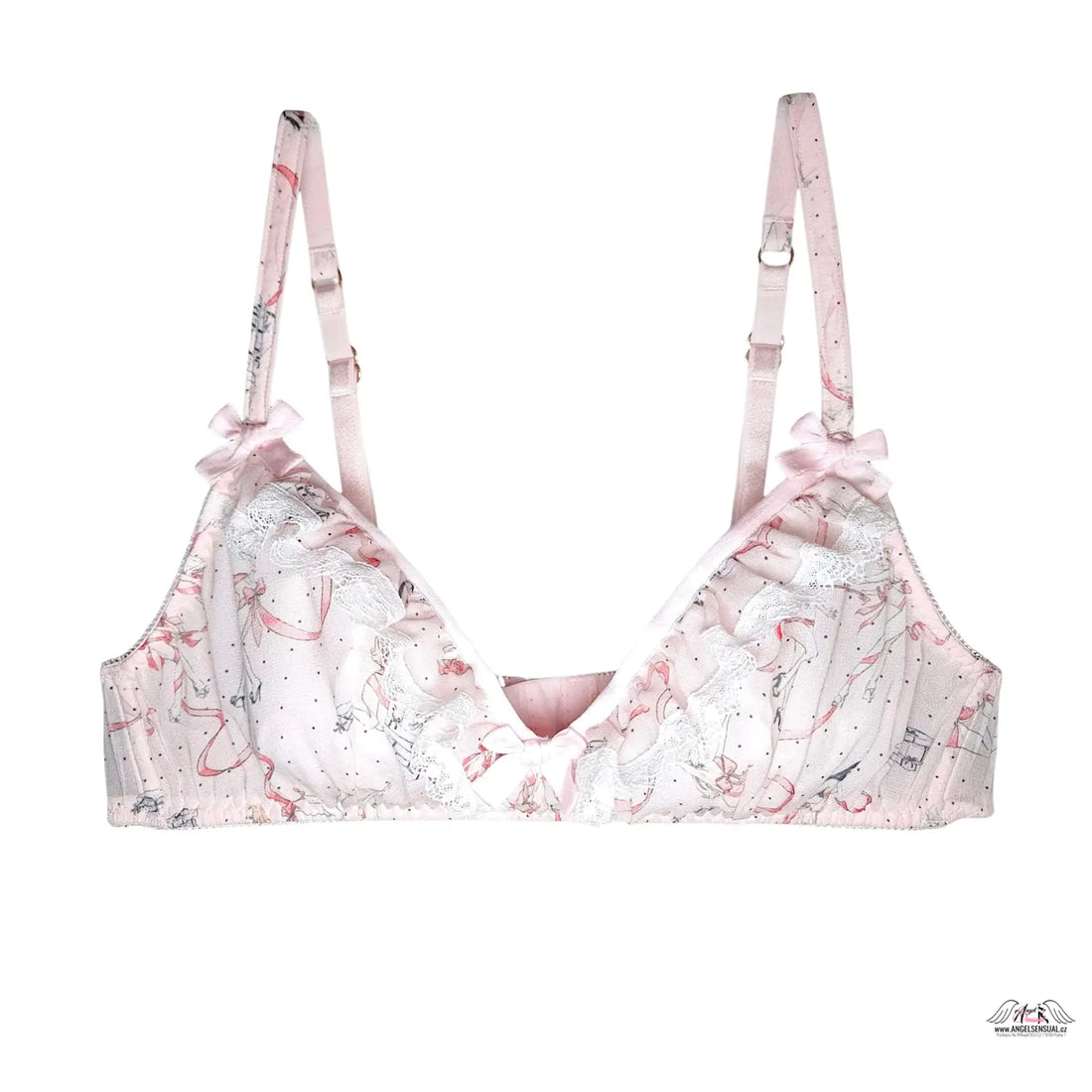 Jemný růžový a bílý podprsenka Cinta s krajkou a mašlemi, automatická sleva