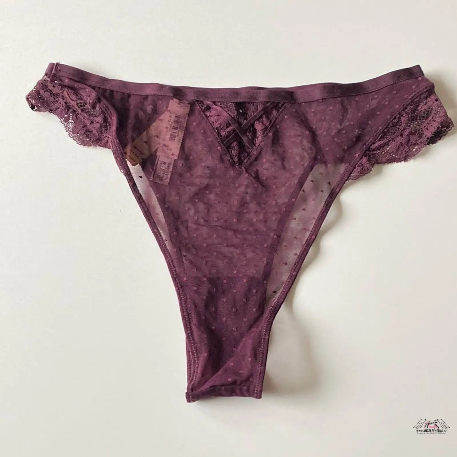 Fialové krajkové thong spodní prádlo Elegance a Komfort s burgundskou krajkou