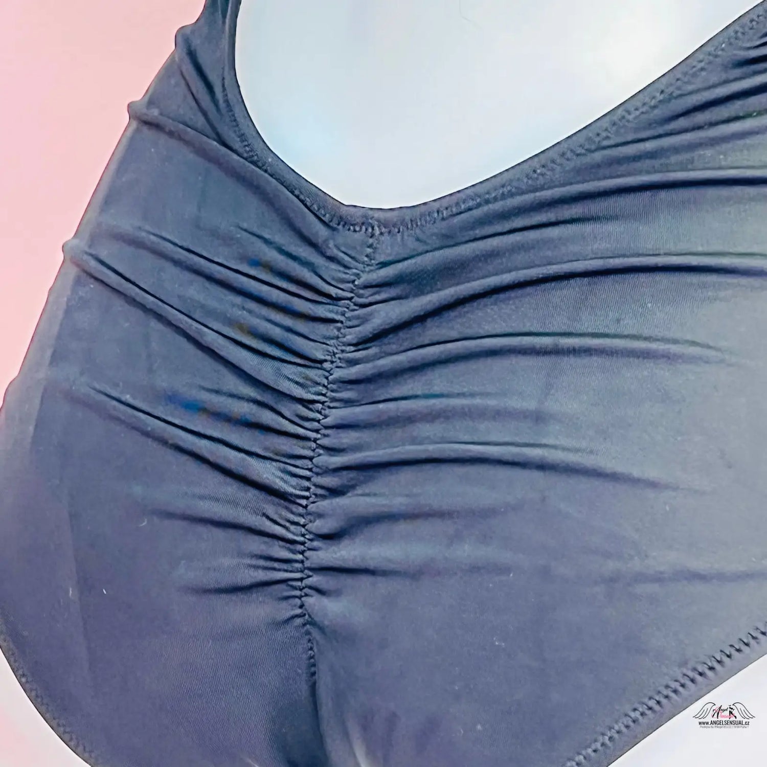 Námořnické modré řasené plavkové dno Elegantní Jednodílné Plavky bez Ramínek
