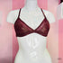 Burgundský metalický bralette s tenkými nastavitelnými ramínky od Secret Bras a Agent Provocateur