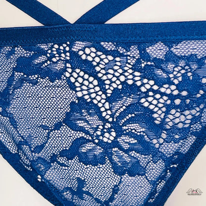 Elegantní krajkové kalhotky Cheekini v modré barvě inspirované Victoria’s Secret