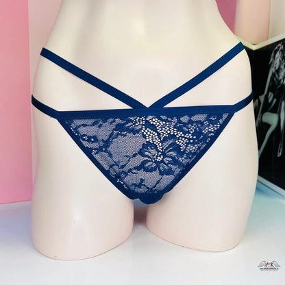 Elegantní krajkové kalhotky Cheekini v modré barvě inspirované Victoria’s Secret