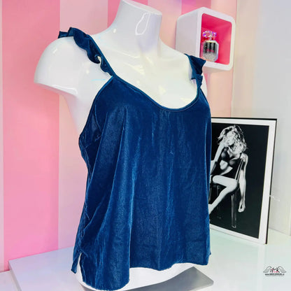 Modrý sametový top s nastavitelnými ramínky značky Elegantní Semišový Top