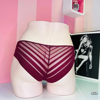 Burgundské pruhované krajkové kalhotky Elegantní Spodní Prádlo Cheeky