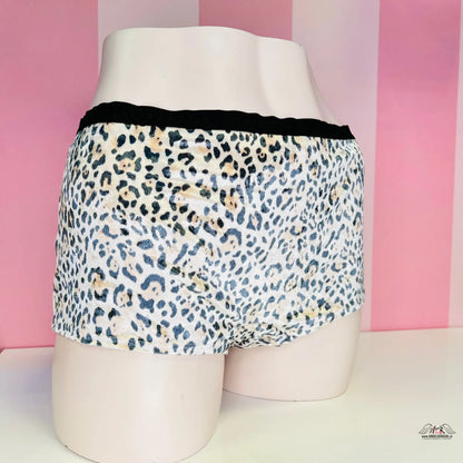 Bílé boxerky s modrým leopardím potiskem a černým pasem EliteComfort