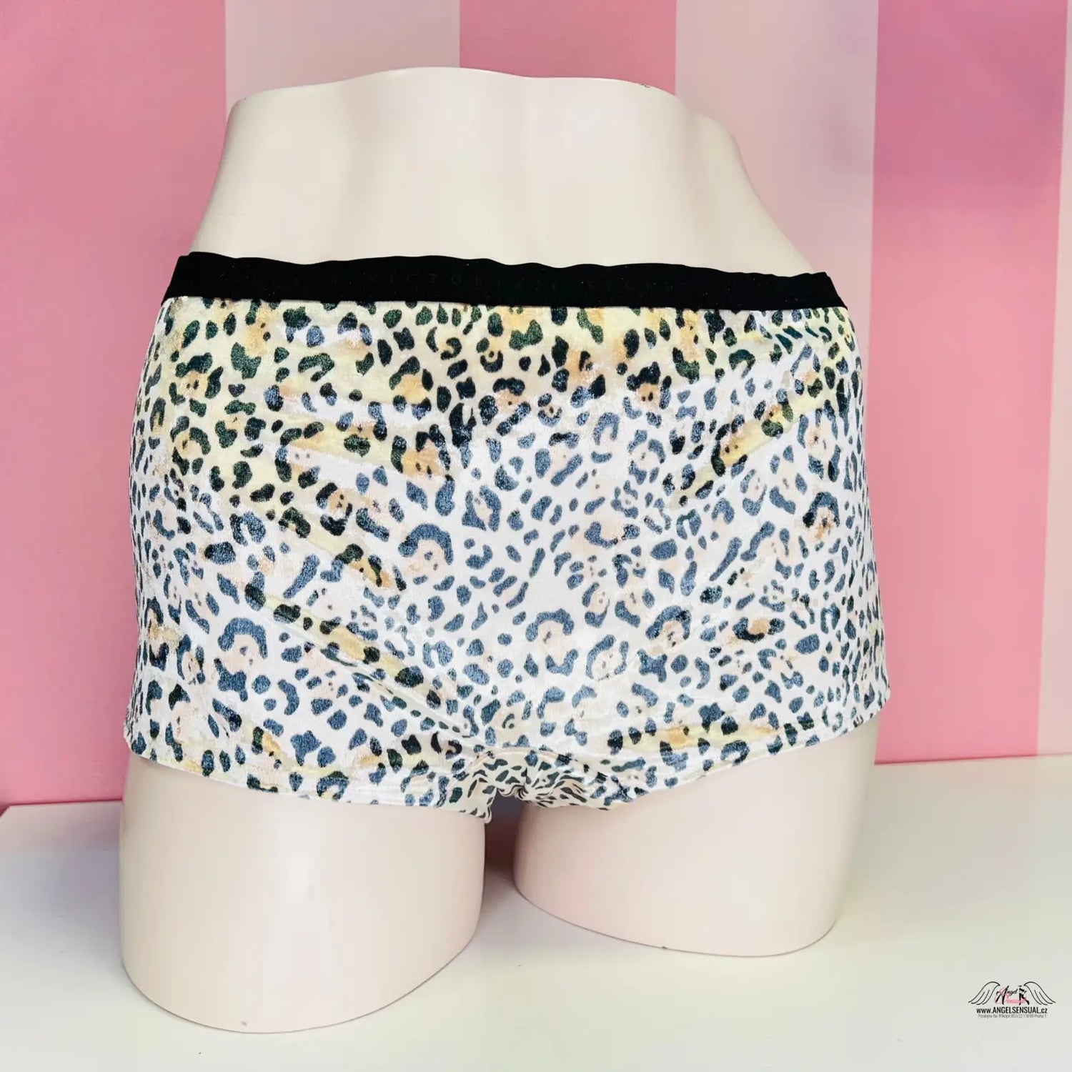 Dámské boxerky s modro-zlatým leopardím potiskem a černým pasem EliteComfort