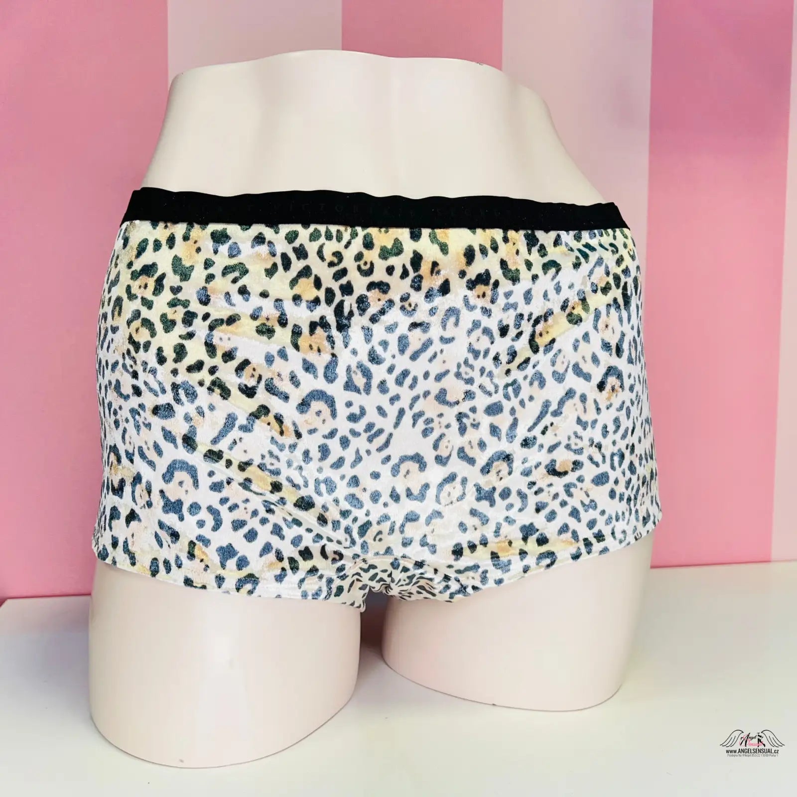 Dámské boxerky s modro-zlatým leopardím potiskem a černým pasem EliteComfort