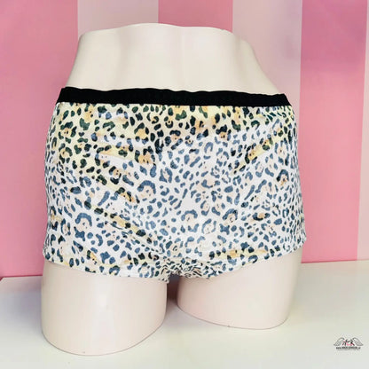 Dámské boxerky s modro-zlatým leopardím potiskem a černým pasem EliteComfort