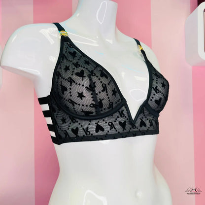 Černá krajková braletka s postranními detaily a zlatými prvky od Victoria’s Secret